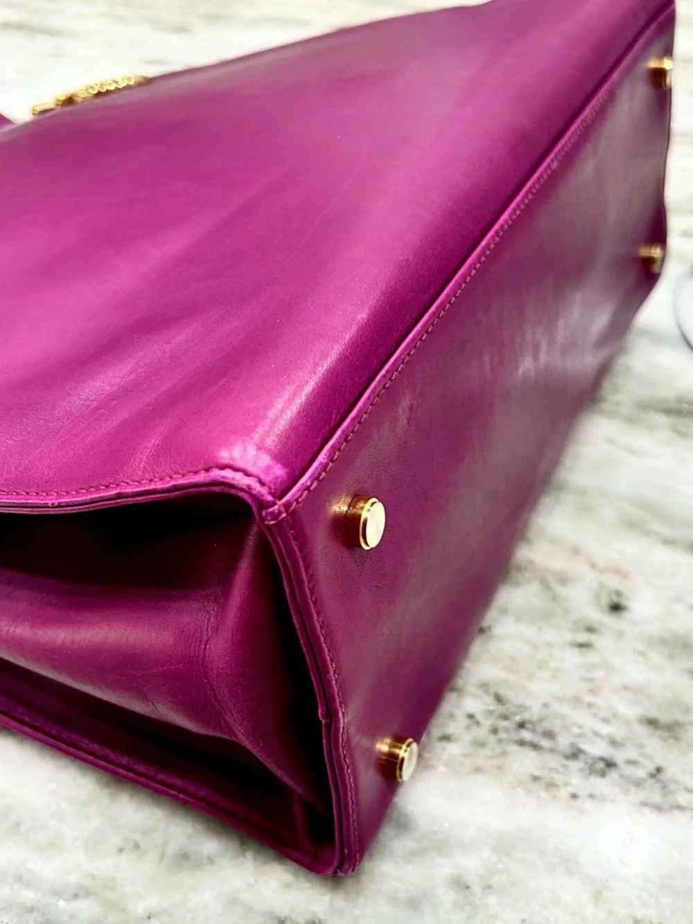 Salvatore Ferragamo Authentic Deep Purple Leather Structured Shoulder Bag - Picture 9 of 14